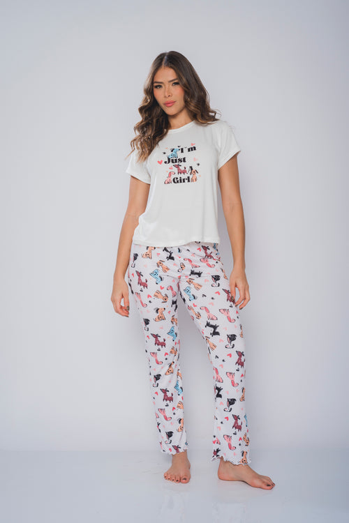 BS-123 PIJAMA PANTALON Y BASICA ESTAMPADO PERRITOS
