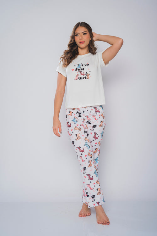BS-123 PIJAMA PANTALON Y BASICA ESTAMPADO PERRITOS