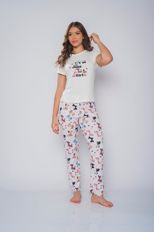 BS-123 PIJAMA PANTALON Y BASICA ESTAMPADO PERRITOS