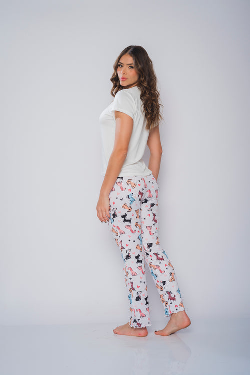 BS-123 PIJAMA PANTALON Y BASICA ESTAMPADO PERRITOS