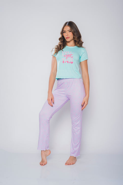 BS-126 PANTALON Y BASICA ESTAMPADO PUNTOS MENTA