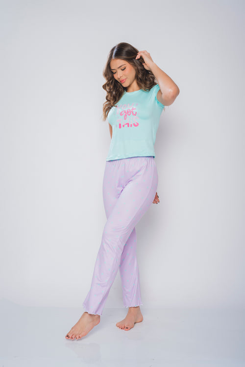 BS-126 PANTALON Y BASICA ESTAMPADO PUNTOS MENTA