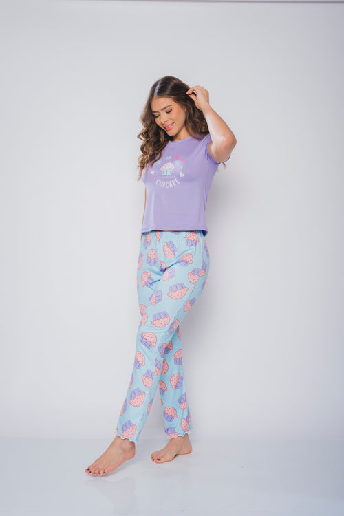 BS-127 PIJAMA PANTALO Y BASICA ESTAMPADO CUPCAKES