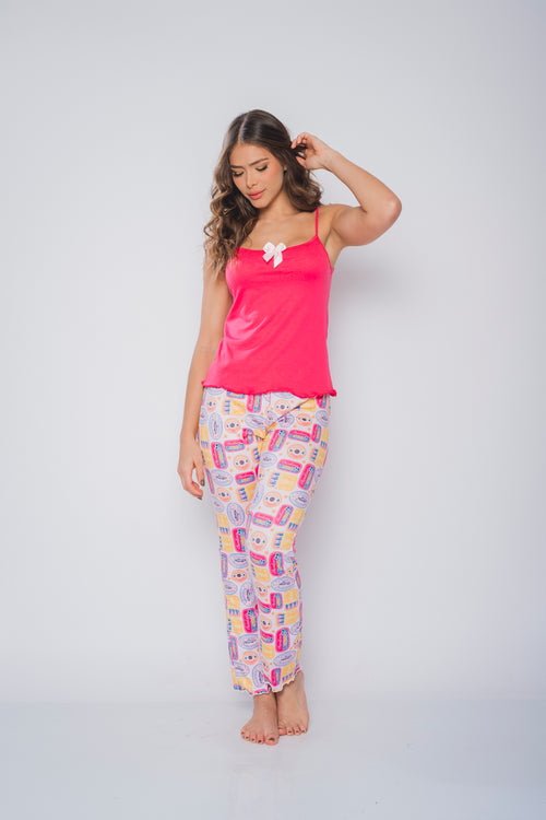 BS-120 PIJAMA PANTALON Y JUANITA ESTAMPADO SARDINAS ROSADAS