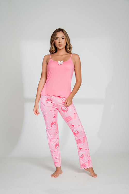 ECO-84 PANTALON ROSADO ESTAMPADO TEXANO JUANITA