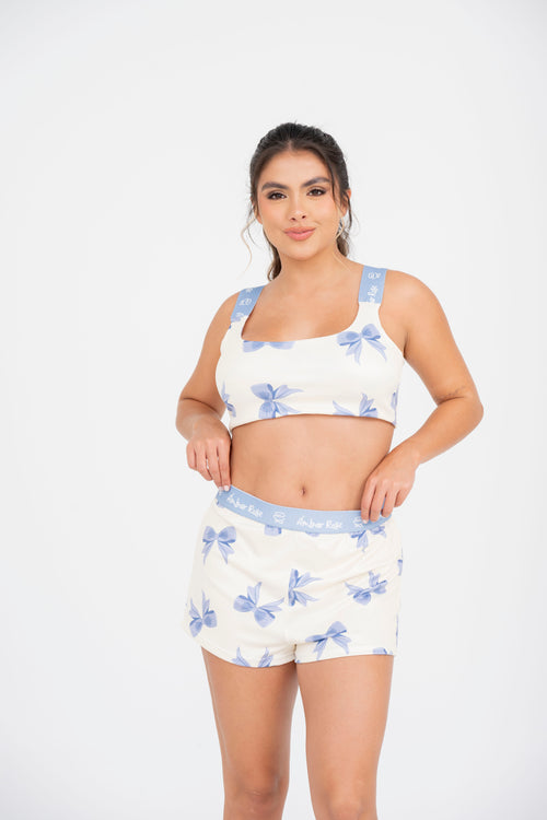 EL-33 SHORT Y TOP ESTAMPADO MOÑOS AZULES