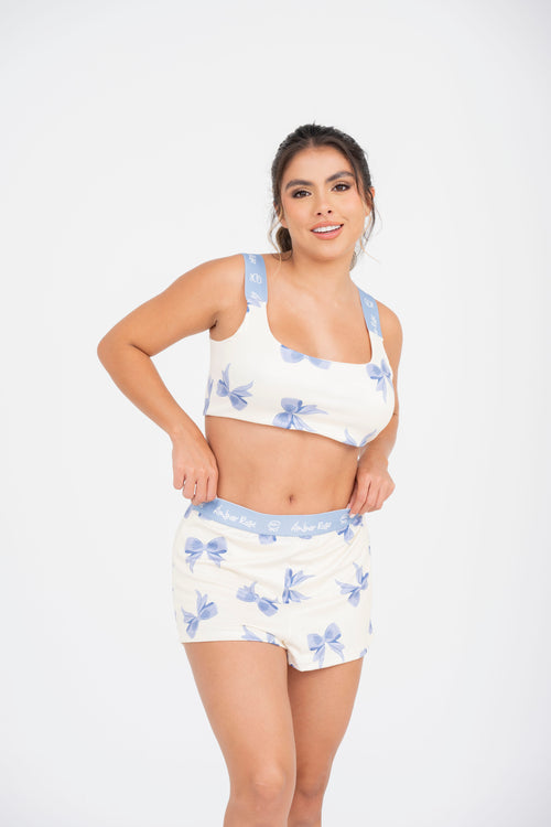 EL-33 SHORT Y TOP ESTAMPADO MOÑOS AZULES