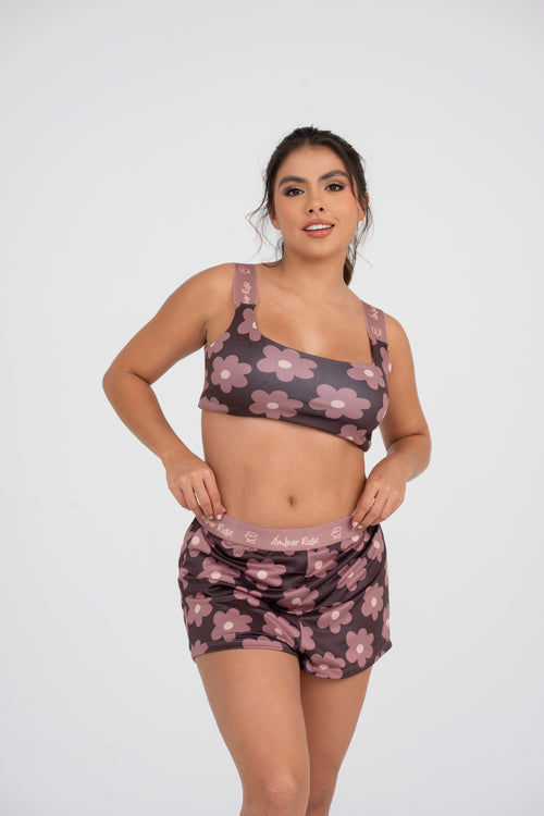 EL-29 SHORT Y TOP FLORES CAFE