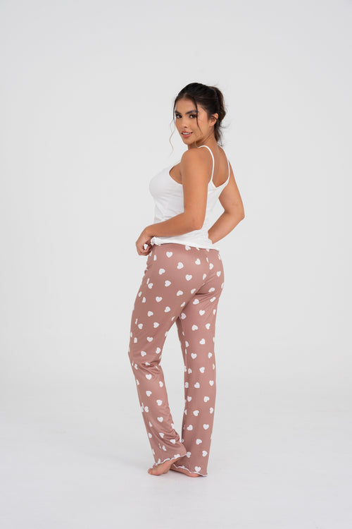 BS-187 PANTALON ESTAMPADO CORAZONES CAFE JUANITA