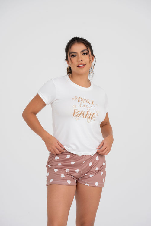 BS-198 SHORT ESTAMPADO CORAZONES CAFE BASICA
