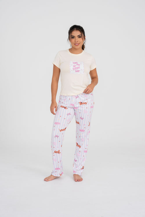 BS-192 PANTALON ESTAMPADO PERRITOS Y RAYAS PASTEL BASICA