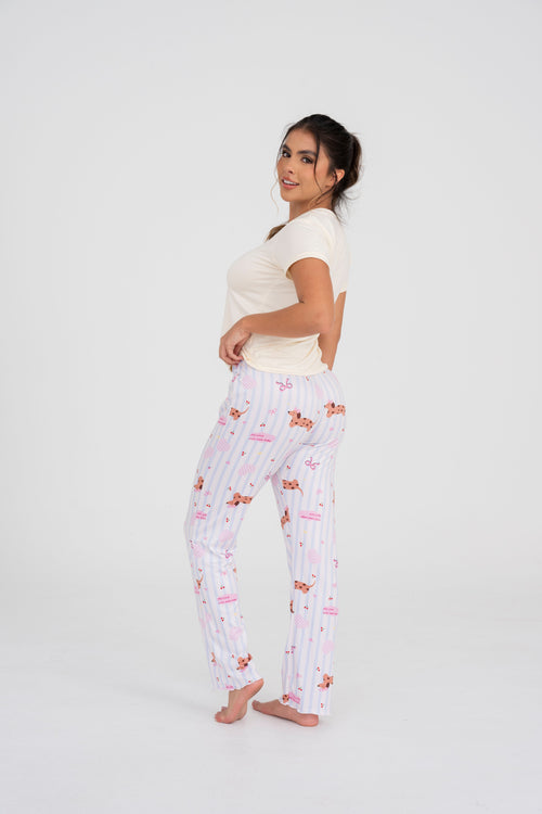 BS-192 PANTALON ESTAMPADO PERRITOS Y RAYAS PASTEL BASICA
