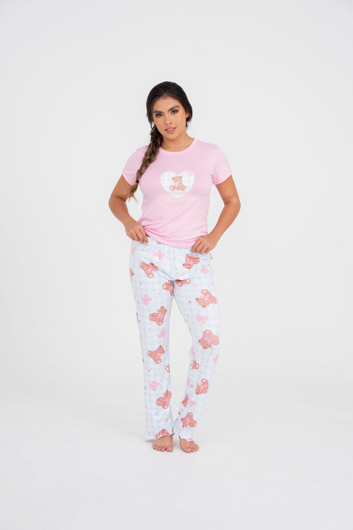 BS-189 PANTALON ESTAMPADO CUADROS CON OSOS Y MOÑOS BASICA