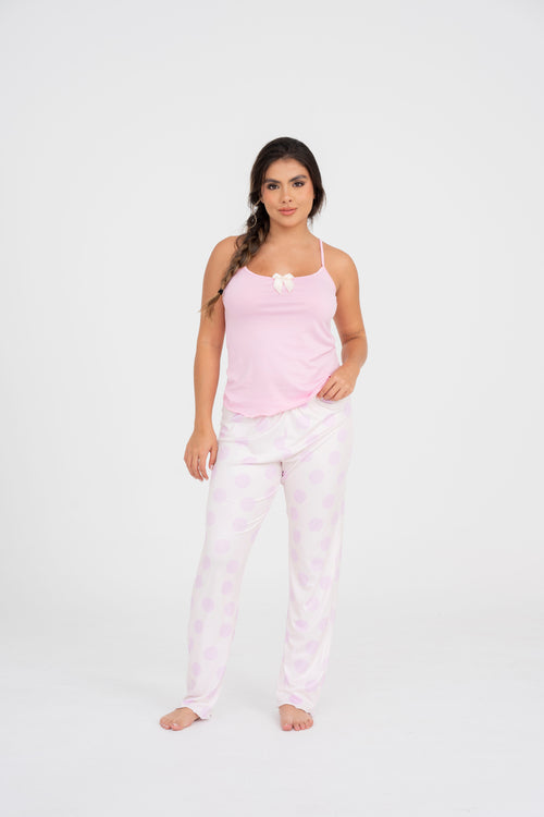 BS-186 PANTALON ESTAMPADO BOLAS ROSADAS JUANITA