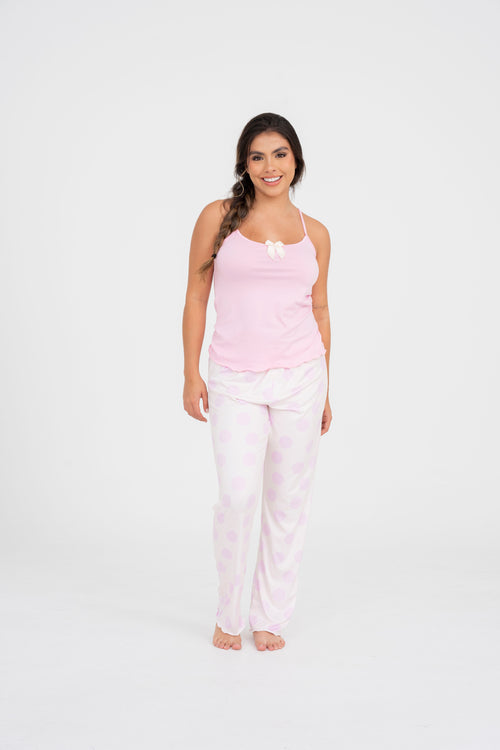 BS-186 PANTALON ESTAMPADO BOLAS ROSADAS JUANITA