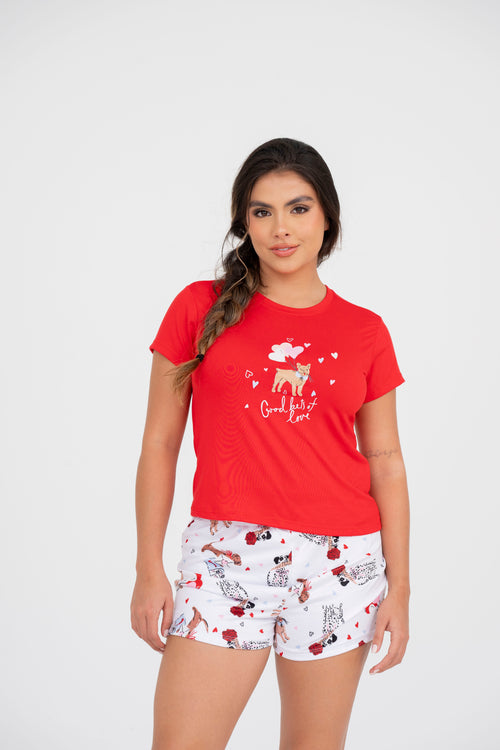 BS-202 SHORT ESTAMPADO PERROS FLORES BASICA
