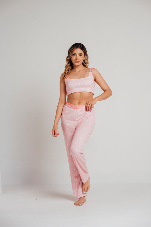 EL-16 PANTALON Y TOP ESTAMPADO CORAZONES PALO ROSA