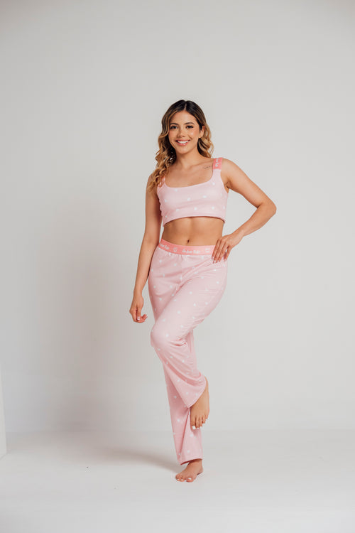 EL-16 PANTALON Y TOP ESTAMPADO CORAZONES PALO ROSA