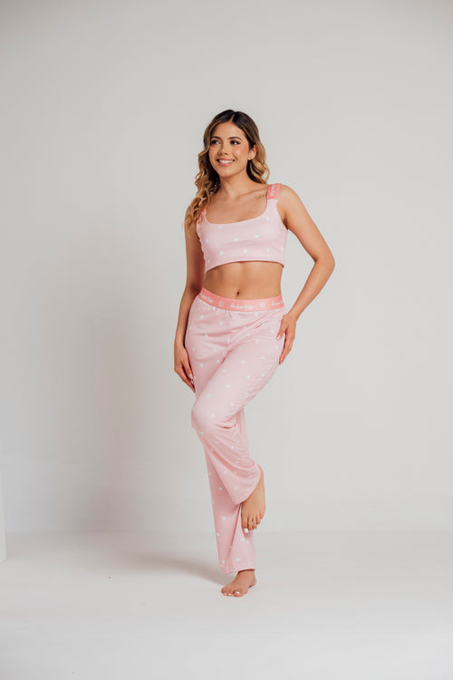 EL-16 PANTALON Y TOP ESTAMPADO CORAZONES PALO ROSA