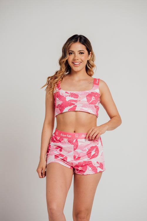 EL-19 SHORT Y TOP ESTAMPADO BESOS FUCSIA