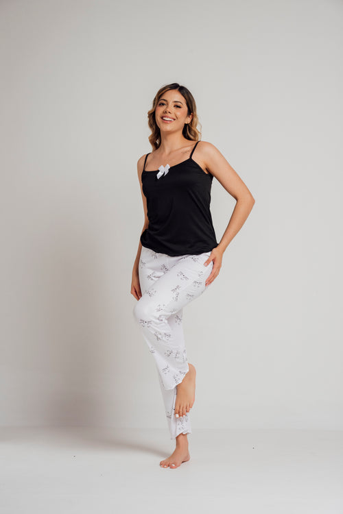 BS-161 PANTALON Y JUANITA ESTAMPADO GATOS F BLANCO