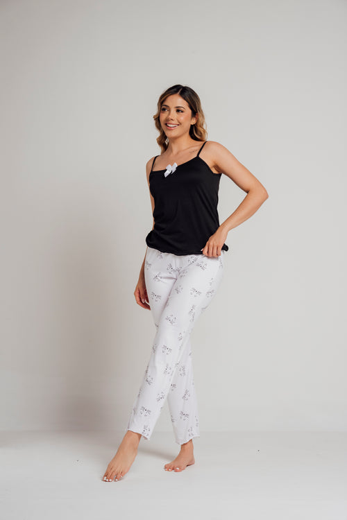 BS-161 PANTALON Y JUANITA ESTAMPADO GATOS F BLANCO
