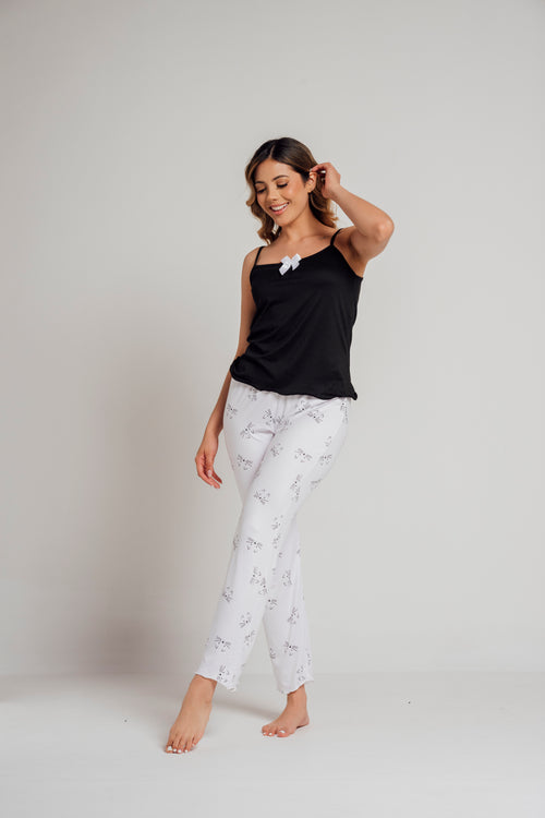 BS-161 PANTALON Y JUANITA ESTAMPADO GATOS F BLANCO