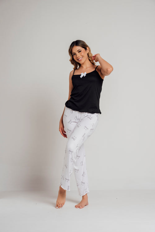 BS-161 PANTALON Y JUANITA ESTAMPADO GATOS F BLANCO
