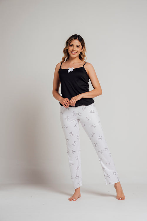 BS-161 PANTALON Y JUANITA ESTAMPADO GATOS F BLANCO
